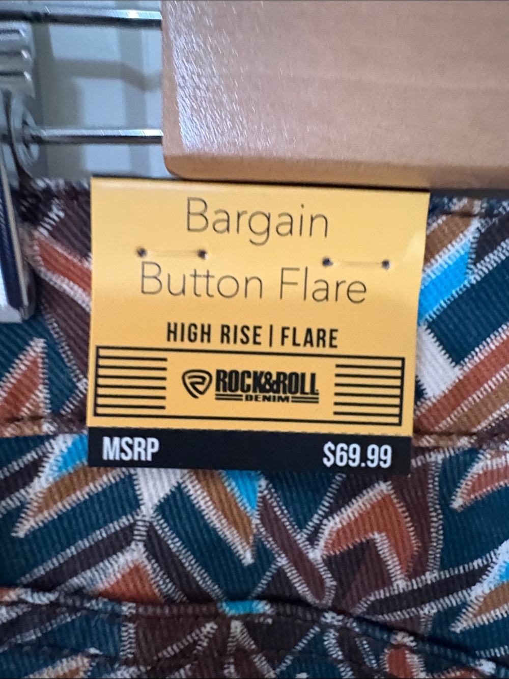 NWT Rock&Roll Denim Flare Geometric Print Pants - Teal & Brown - Picture 9 of 9